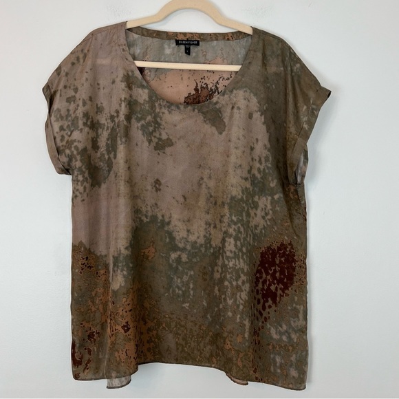 Eileen Fisher Tops - Eileen Fisher Abstract Print Scoop Neck Short Sleeve Blouse